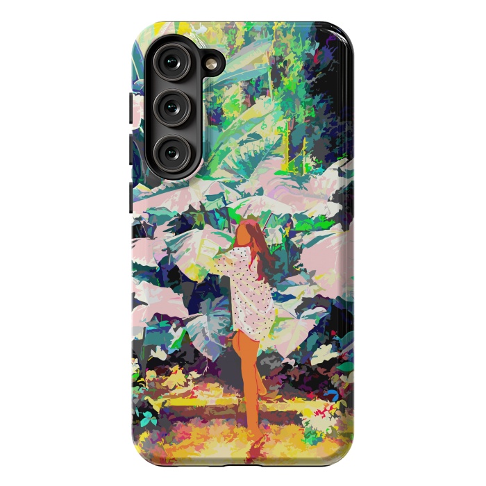 Galaxy S23 Plus StrongFit Live Quietly In a Corner Of Nature, Modern Bohemian Woman Jungle Forest Eclectic Painting by Uma Prabhakar Gokhale