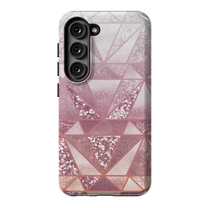 Galaxy S23 StrongFit Pink and rose gold gradient glitter tiles by Oana 