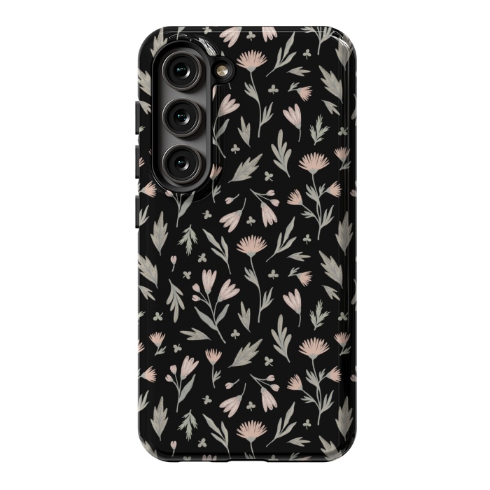 Galaxy S23 StrongFit delicate flowers on a black by Alena Ganzhela