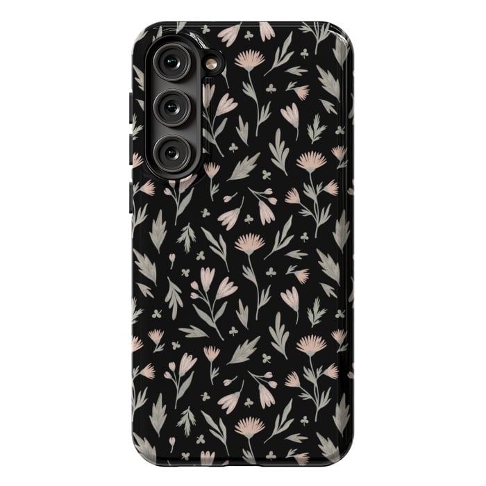 Galaxy S23 Plus StrongFit delicate flowers on a black by Alena Ganzhela