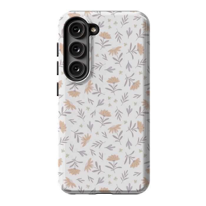 Galaxy S23 StrongFit Beige flowers on a white by Alena Ganzhela