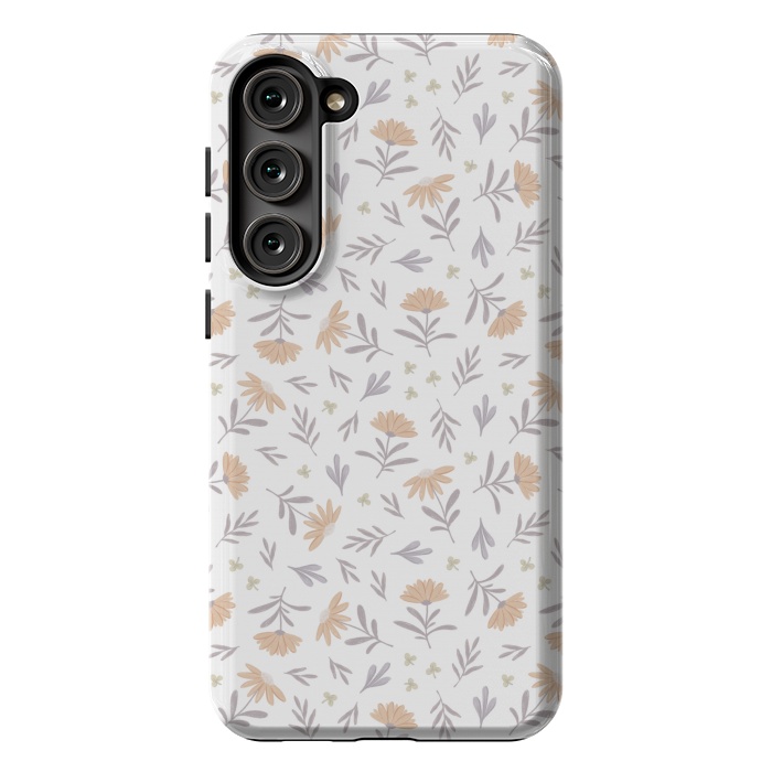 Galaxy S23 Plus StrongFit Beige flowers on a white by Alena Ganzhela