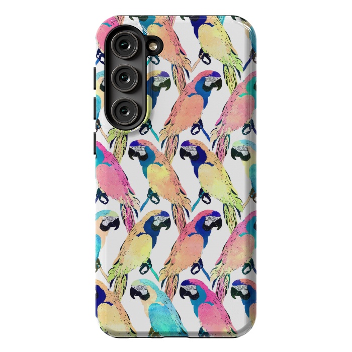 Galaxy S23 Plus StrongFit Modern Colorful Exotic Parrot Birds Watercolor Paint by InovArts