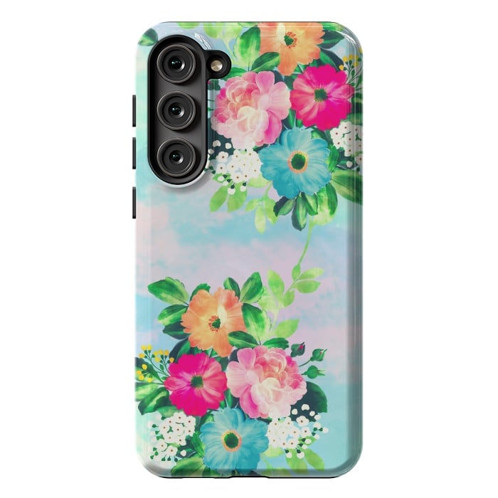 Galaxy S23 Plus StrongFit Girly Vintage Roses Floral Watercolor Paint by InovArts