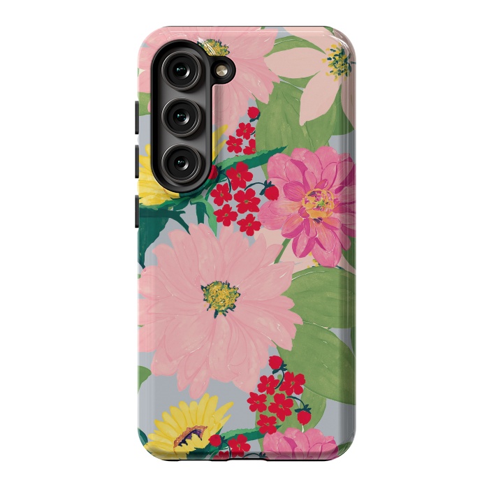 Galaxy S23 StrongFit Elegant Watercolor Sunflowers Blush Floral Gray Design by InovArts