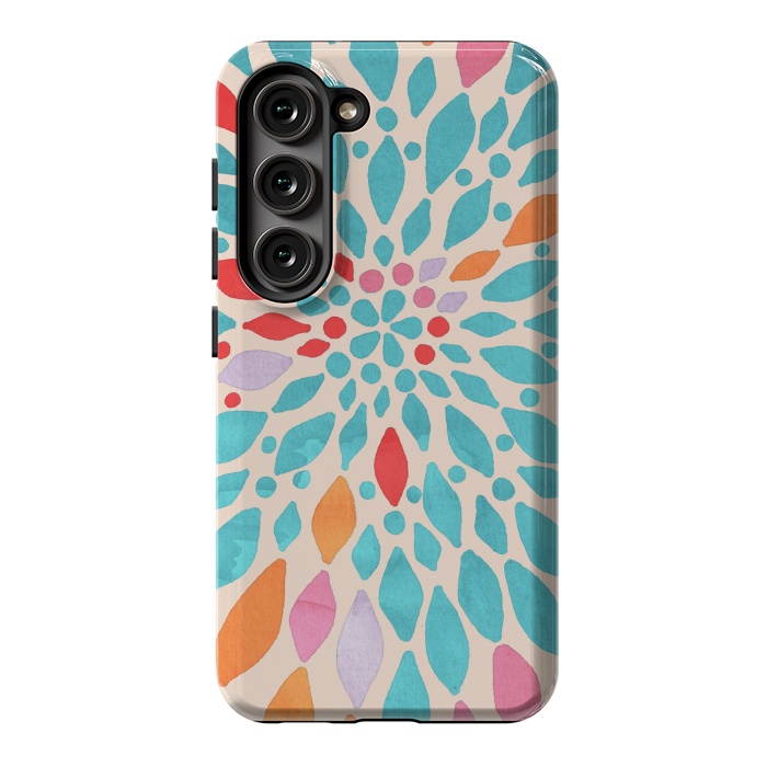 Galaxy S23 StrongFit Radiant Dahlia - teal, orange, coral, pink  by Tangerine-Tane