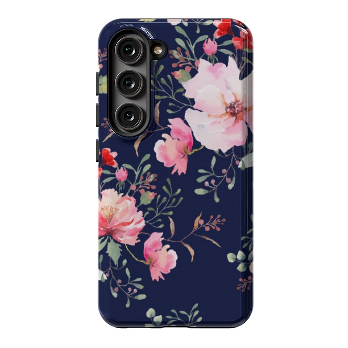 Galaxy S23 StrongFit blue pink floral pattern 4 by MALLIKA