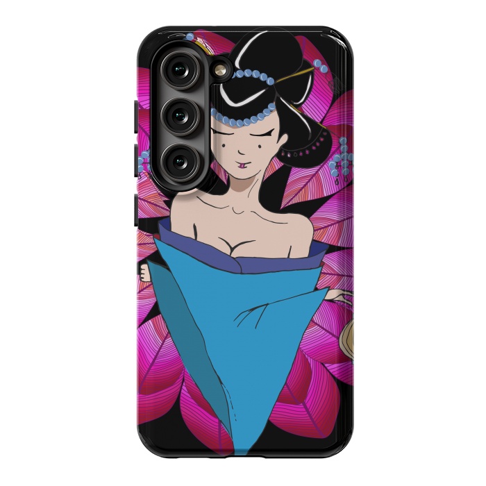 Galaxy S23 StrongFit Geisha Girl with Lantern on Leaves by ArtsCase