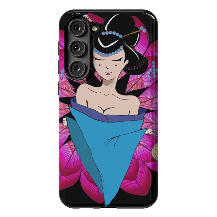 Galaxy S23 Plus StrongFit Geisha Girl with Lantern on Leaves by ArtsCase