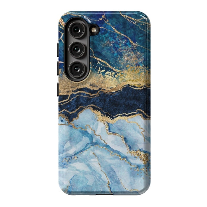 Galaxy S23 StrongFit Abstract Background Blue Marble and Glossy Decoration by ArtsCase