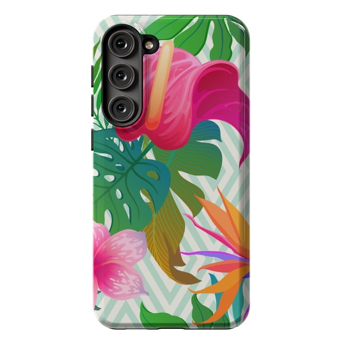 Galaxy S23 Plus StrongFit Exotic Flowers and Leaves in Geometric Decoration by ArtsCase