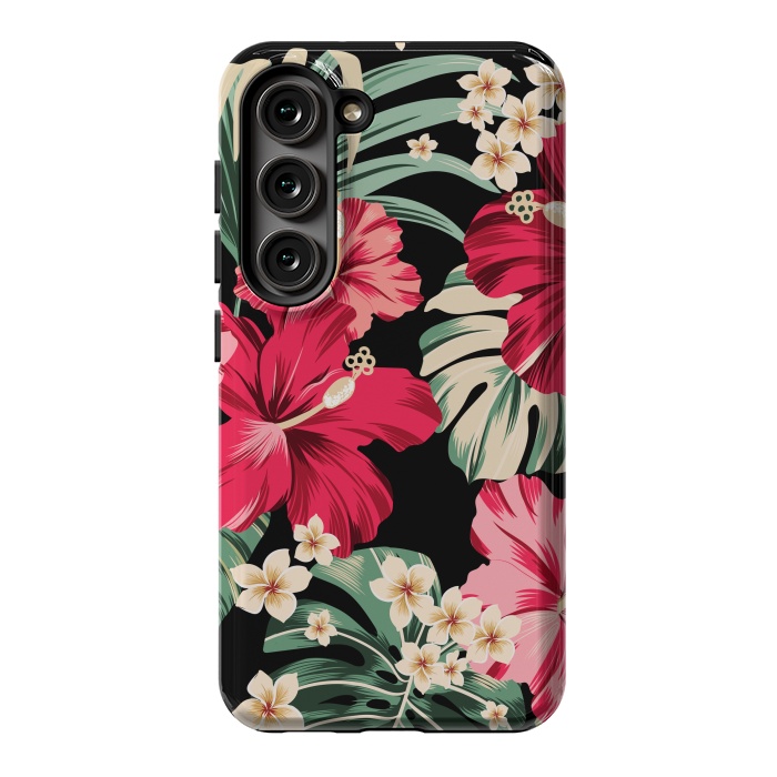Galaxy S23 StrongFit Exotic Tropical Hawaiian Hibiscus Flowers and Palms by ArtsCase