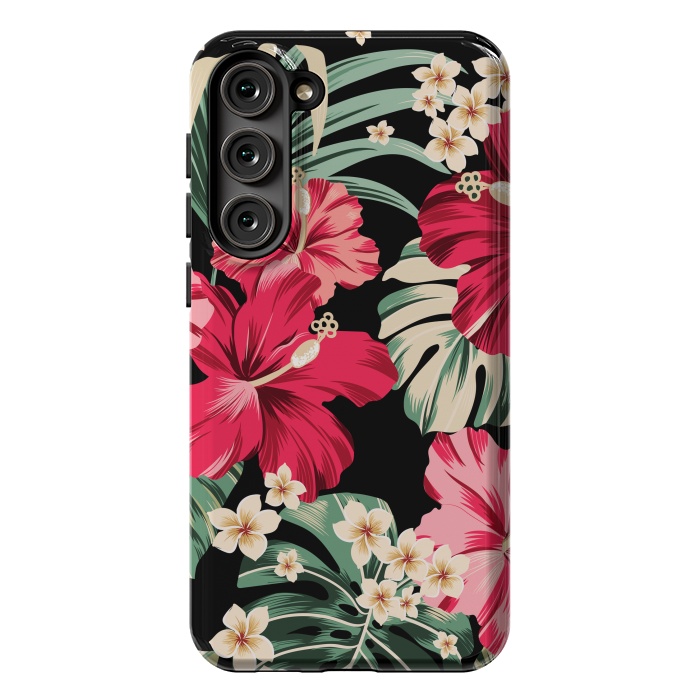 Galaxy S23 Plus StrongFit Exotic Tropical Hawaiian Hibiscus Flowers and Palms by ArtsCase