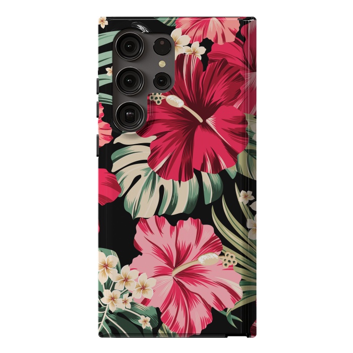 Galaxy S23 Ultra StrongFit Exotic Tropical Hawaiian Hibiscus Flowers and Palms by ArtsCase