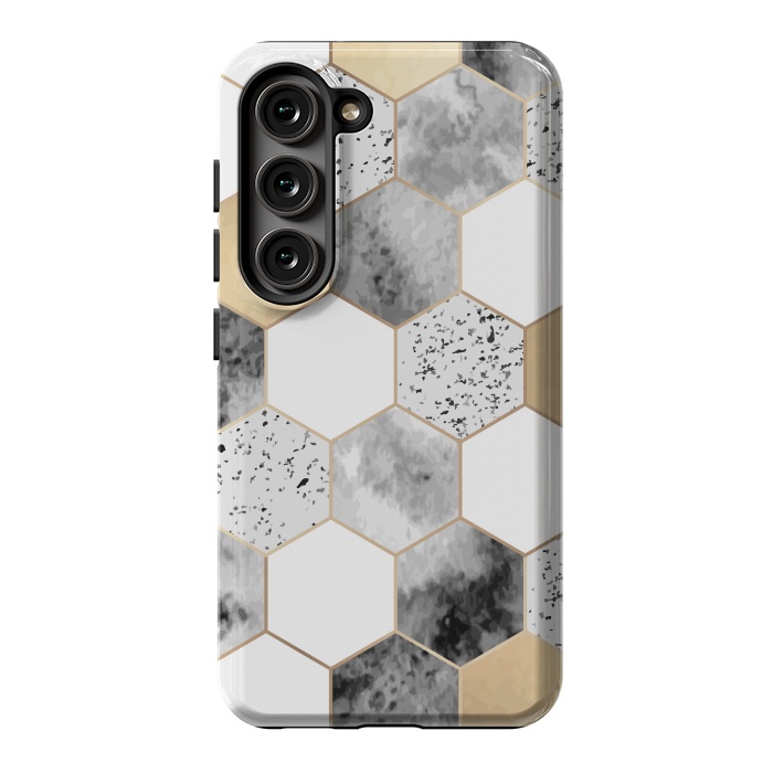 Galaxy S23 StrongFit Grey Marble and Watercolour Polygons by ArtsCase