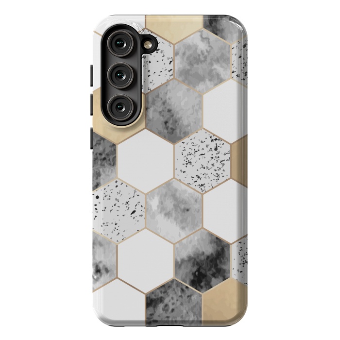 Galaxy S23 Plus StrongFit Grey Marble and Watercolour Polygons by ArtsCase