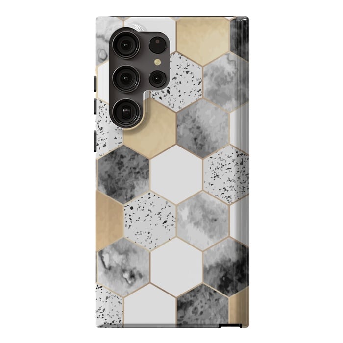 Galaxy S23 Ultra StrongFit Grey Marble and Watercolour Polygons by ArtsCase