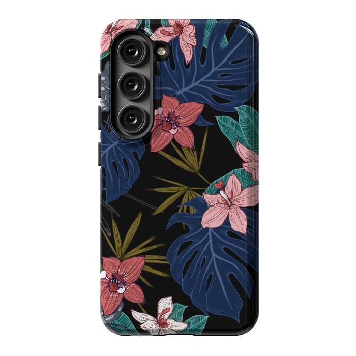 Galaxy S23 StrongFit Tropical Plants, Flowers and Leaves Seamless Pattern 12 by ArtsCase