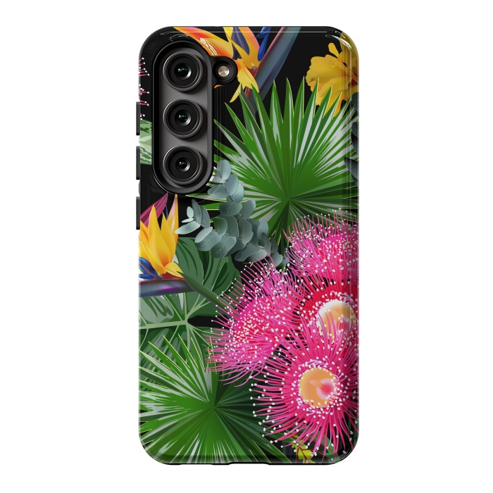 Galaxy S23 StrongFit Tropical Flowers and Leaves, Seamless Pattern by ArtsCase