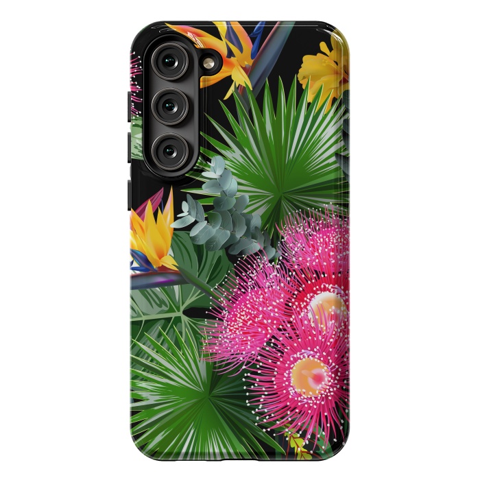 Galaxy S23 Plus StrongFit Tropical Flowers and Leaves, Seamless Pattern by ArtsCase