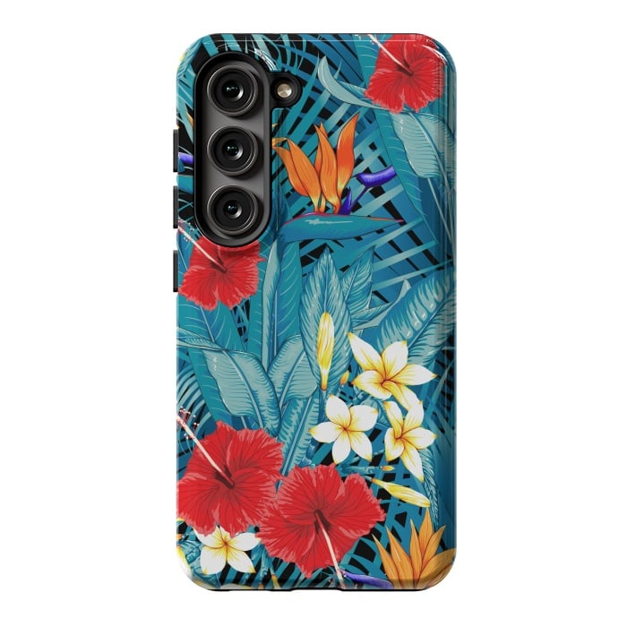 Galaxy S23 StrongFit Tropical Flowers Hibiscus Frangipani Heliconias by ArtsCase