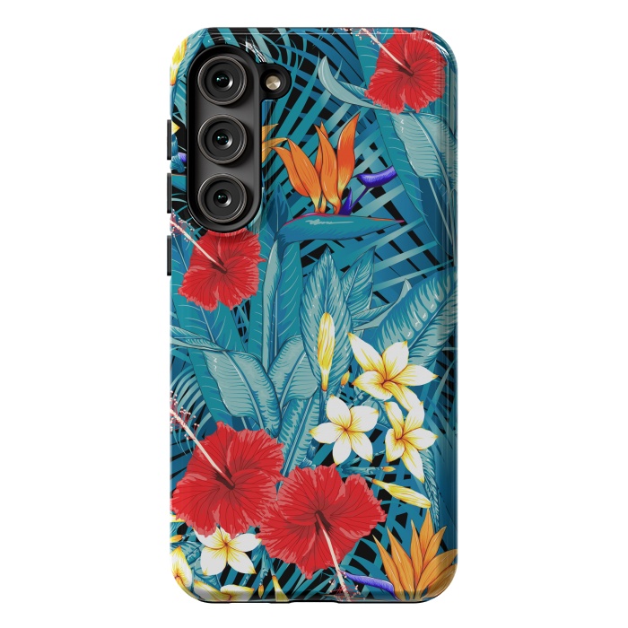 Galaxy S23 Plus StrongFit Tropical Flowers Hibiscus Frangipani Heliconias by ArtsCase