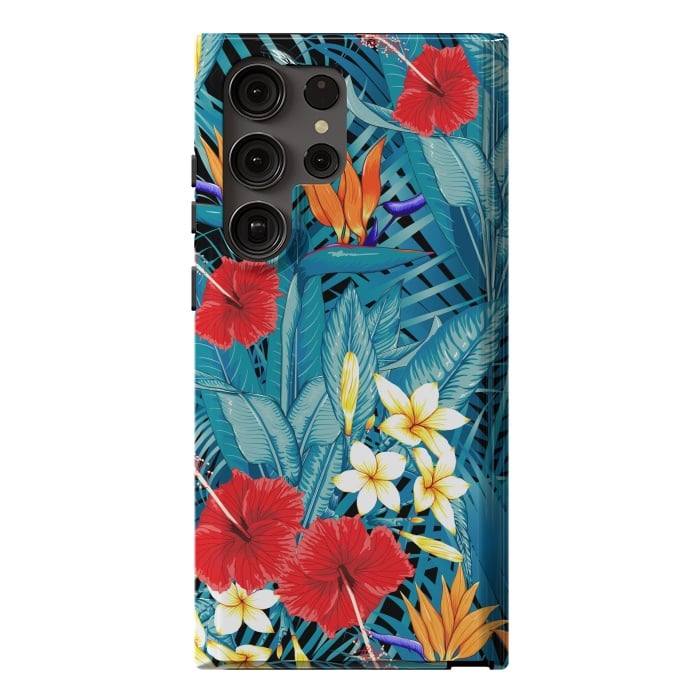 Galaxy S23 Ultra StrongFit Tropical Flowers Hibiscus Frangipani Heliconias by ArtsCase