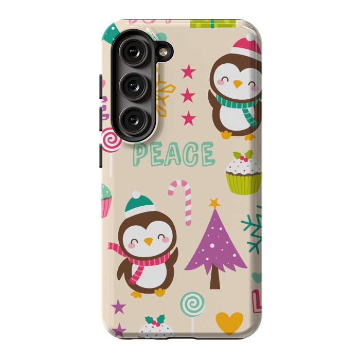 Galaxy S23 StrongFit Colorful Cute Penguin and Pecorative Elements for Christmas by ArtsCase