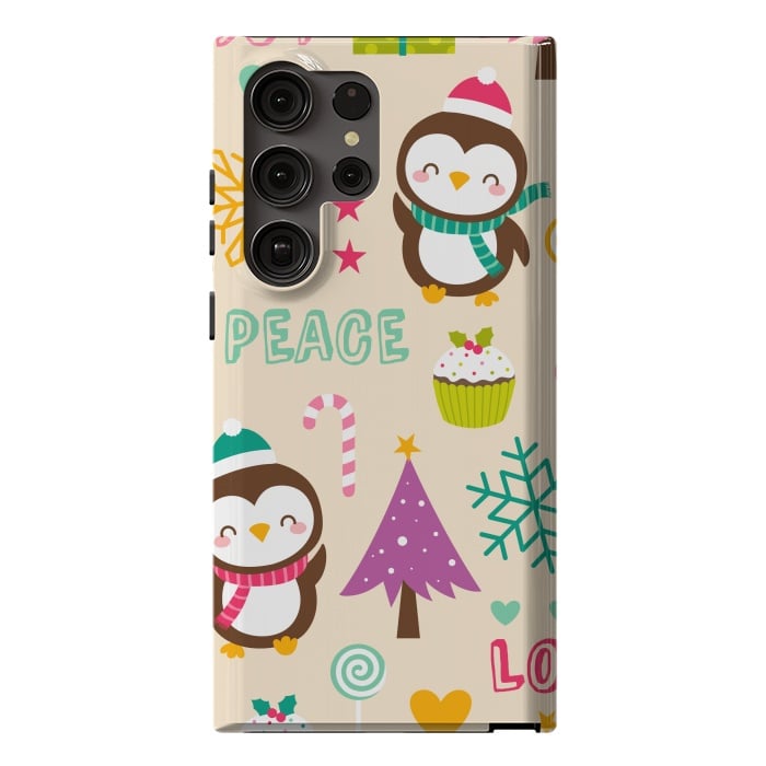 Galaxy S23 Ultra StrongFit Colorful Cute Penguin and Pecorative Elements for Christmas by ArtsCase