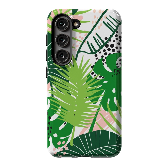 Galaxy S23 StrongFit Seamless Exotic Pattern with Green Tropical Leaves by ArtsCase