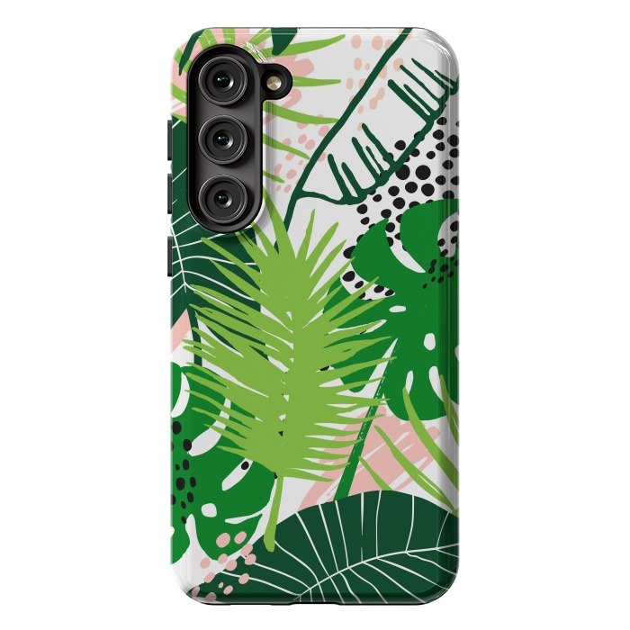 Galaxy S23 Plus StrongFit Seamless Exotic Pattern with Green Tropical Leaves by ArtsCase