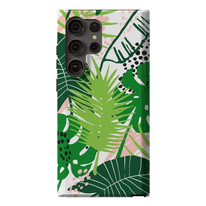 Galaxy S23 Ultra StrongFit Seamless Exotic Pattern with Green Tropical Leaves by ArtsCase