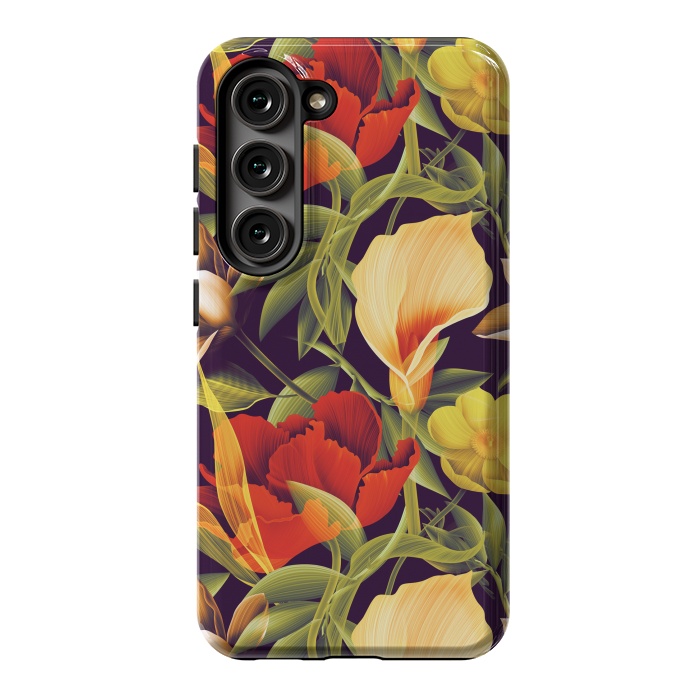 Galaxy S23 StrongFit Seamless Tropical Flower Plant and Leaf Pattern by ArtsCase
