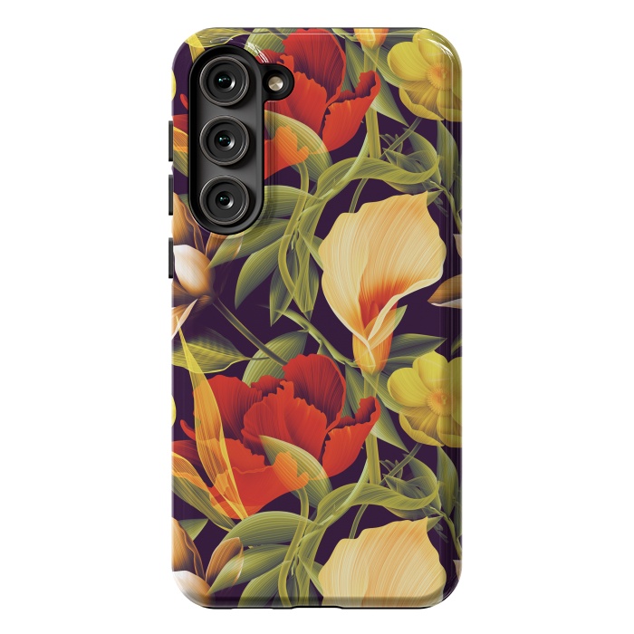 Galaxy S23 Plus StrongFit Seamless Tropical Flower Plant and Leaf Pattern by ArtsCase