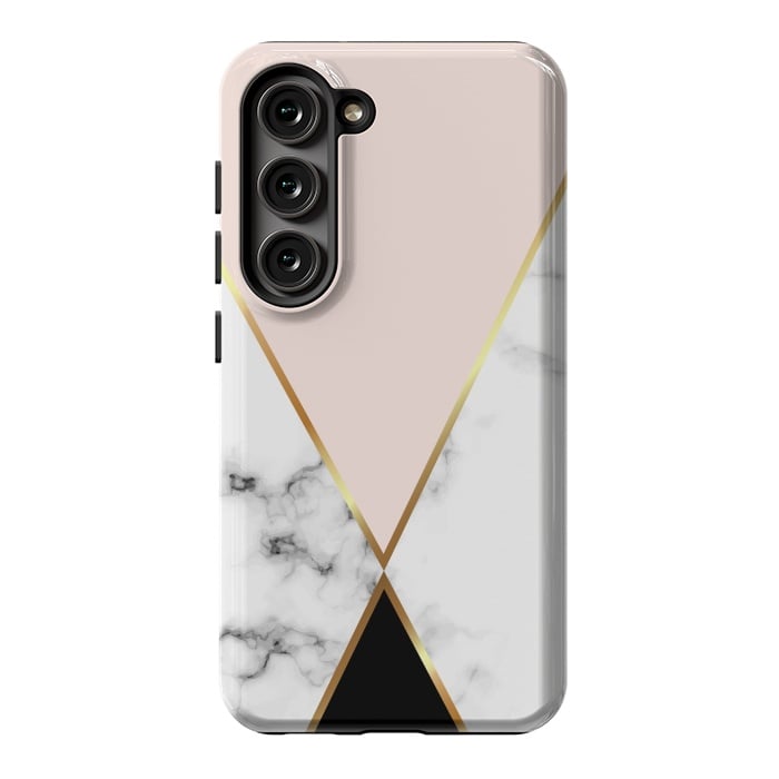 Galaxy S23 StrongFit Vector Marble Geometric Background with Black and Gold Triangles by ArtsCase