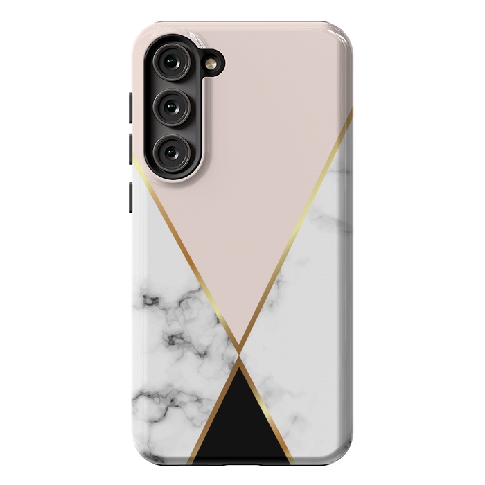 Galaxy S23 Plus StrongFit Vector Marble Geometric Background with Black and Gold Triangles by ArtsCase