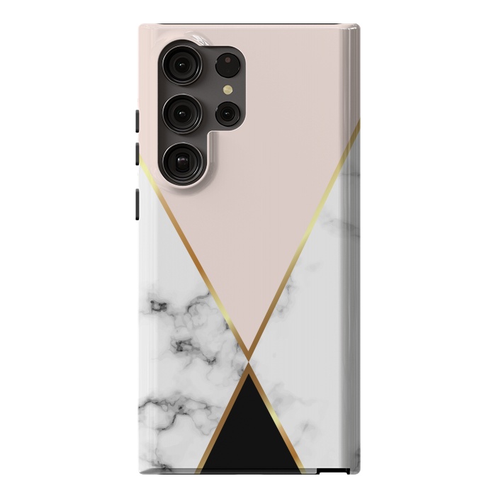 Galaxy S23 Ultra StrongFit Vector Marble Geometric Background with Black and Gold Triangles by ArtsCase