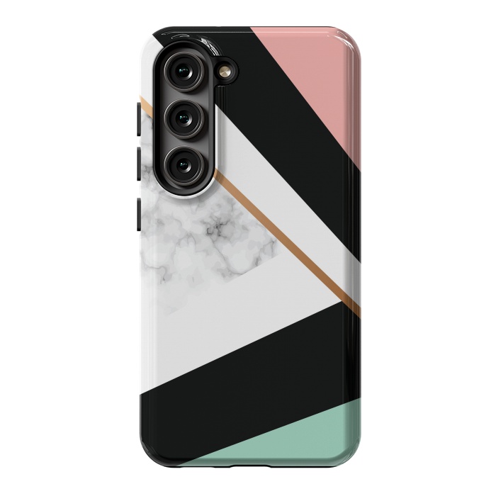 Galaxy S23 StrongFit Vector Marble Texture Design with Golden Geometric Lines by ArtsCase