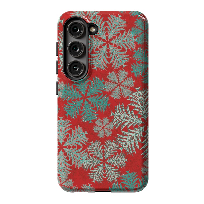 Galaxy S23 StrongFit Xmas Snowflakes Red Aqua by Lotti Brown