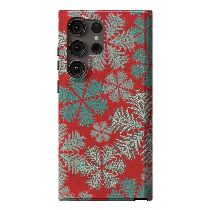 Galaxy S23 Ultra StrongFit Xmas Snowflakes Red Aqua by Lotti Brown