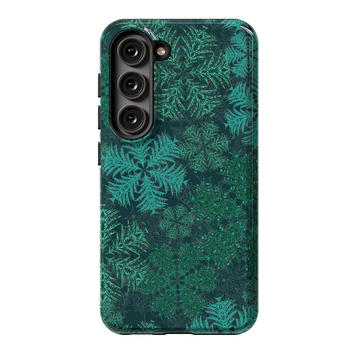 Galaxy S23 StrongFit Xmas Snowflakes Teal by Lotti Brown