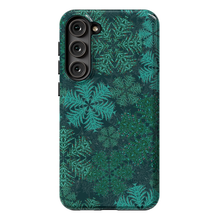 Galaxy S23 Plus StrongFit Xmas Snowflakes Teal by Lotti Brown