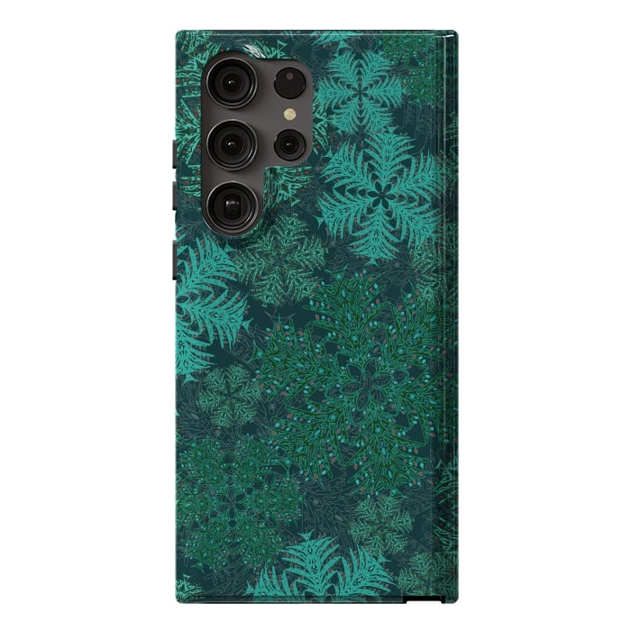 Galaxy S23 Ultra StrongFit Xmas Snowflakes Teal by Lotti Brown