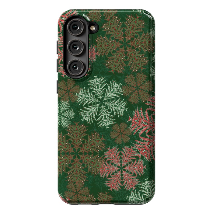 Galaxy S23 Plus StrongFit Xmas Snowflakes Red & Green by Lotti Brown