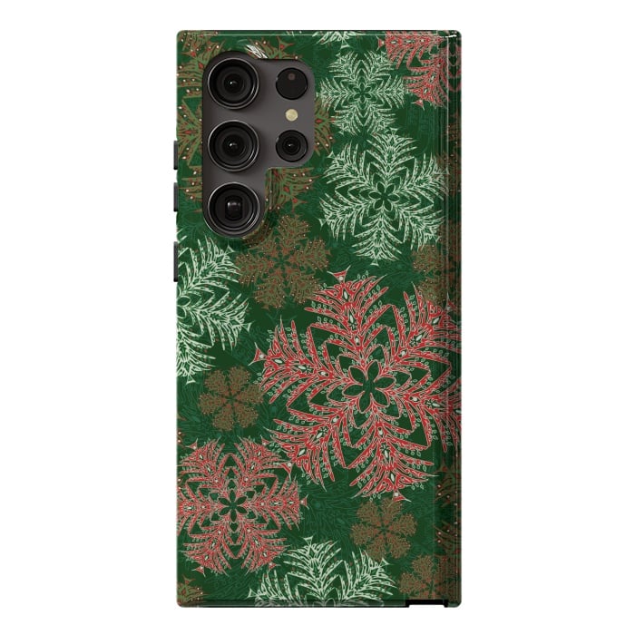 Galaxy S23 Ultra StrongFit Xmas Snowflakes Red & Green by Lotti Brown