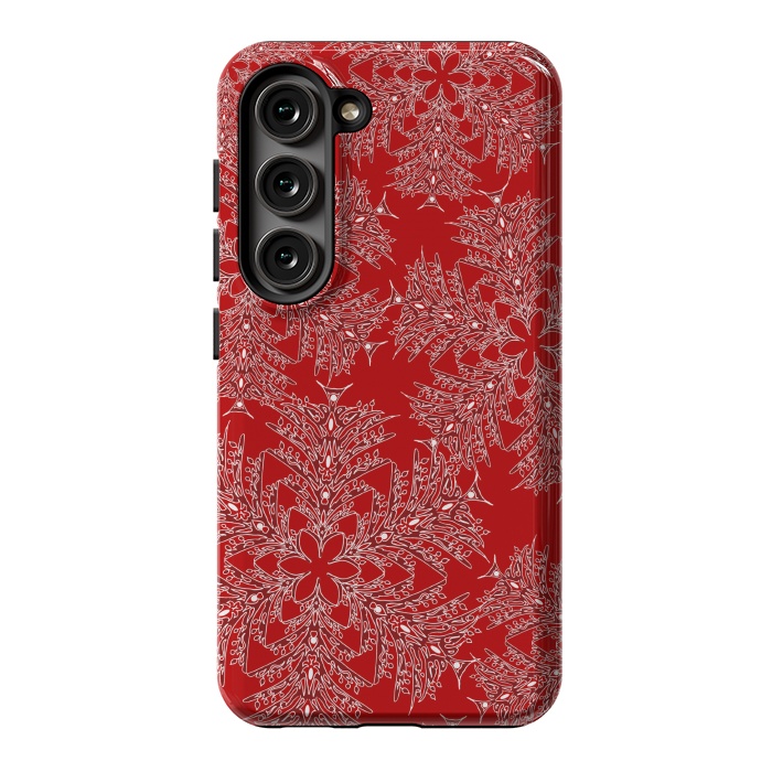 Galaxy S23 StrongFit Holiday Mandalas (Red/White) by Lotti Brown