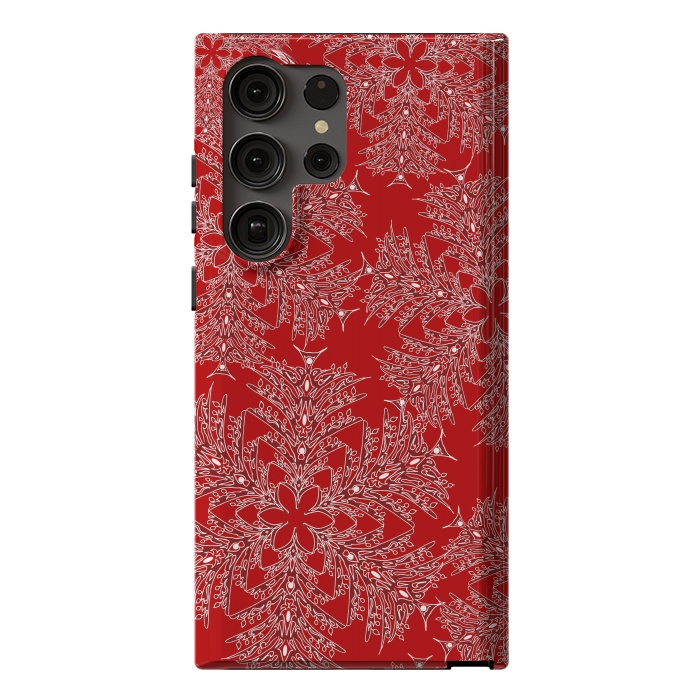 Galaxy S23 Ultra StrongFit Holiday Mandalas (Red/White) by Lotti Brown