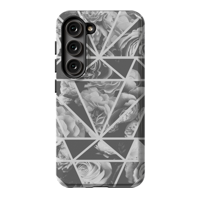 Galaxy S23 StrongFit Gray rose petals geo collage by Oana 