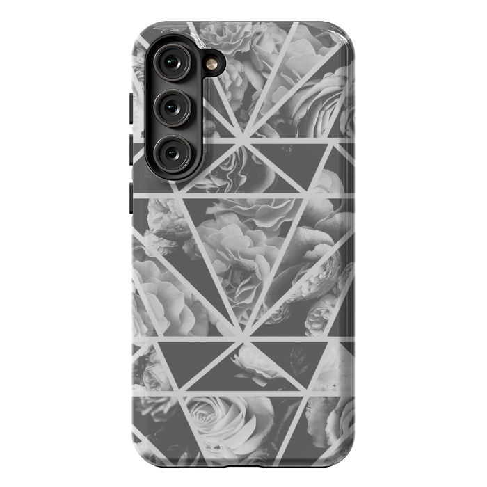 Galaxy S23 Plus StrongFit Gray rose petals geo collage by Oana 