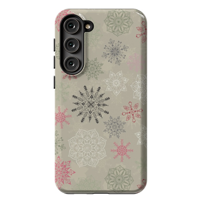 Galaxy S23 Plus StrongFit Christmas Snowflakes on Light Green by Paula Ohreen